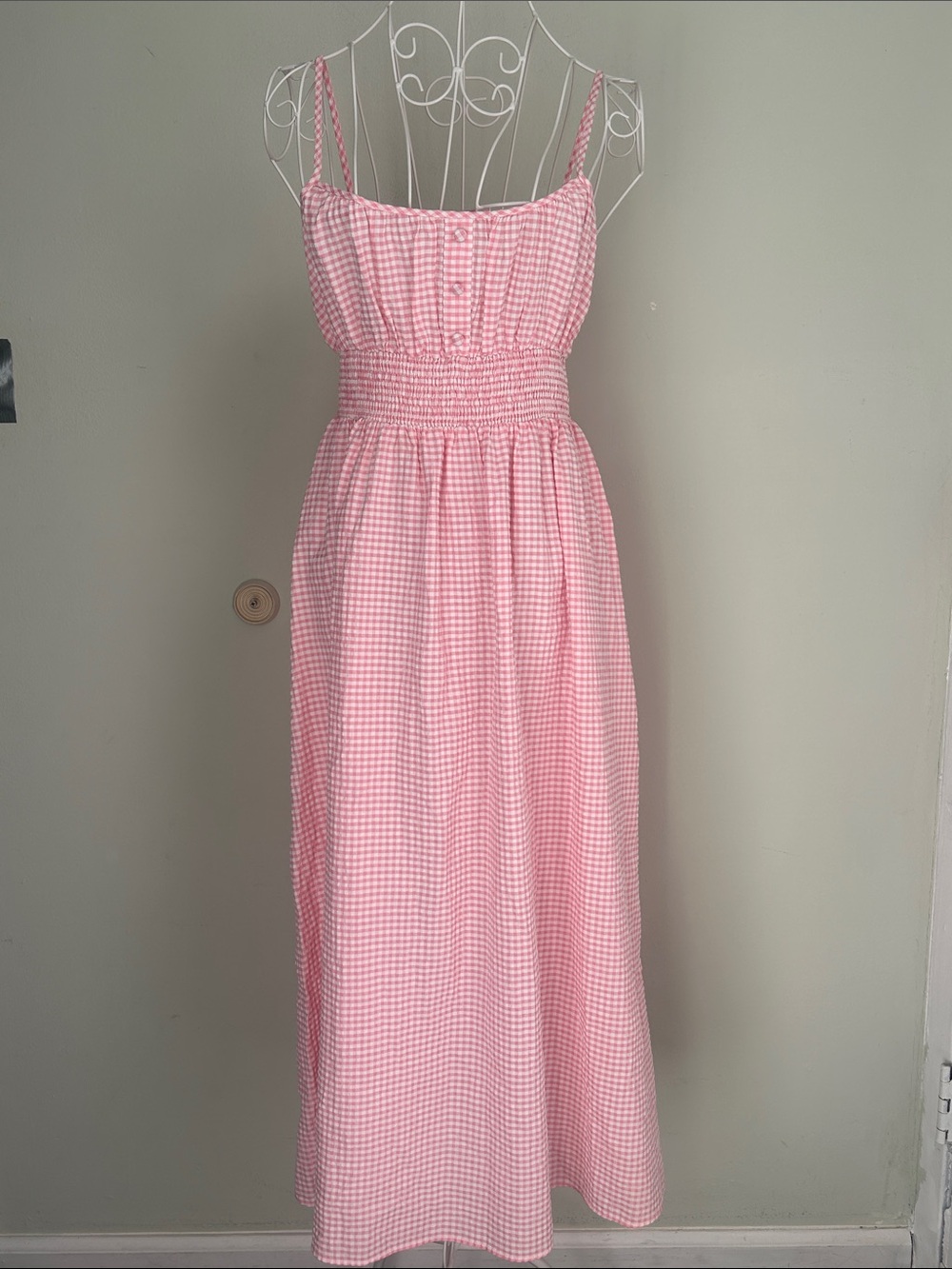 Zara Pink Gingham Smocked Maxi Dress